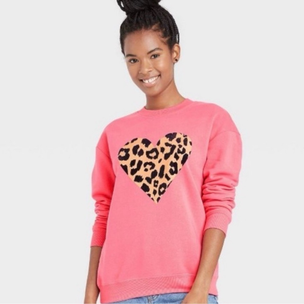 New Fifth Sun Leopard Heart Graphic Sweatshirt Rose animal print love top comfy